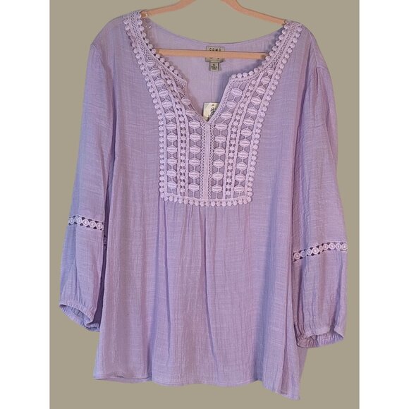 Como Vintage Lavender Embroidered Gauze Blouse Size XL NWT - Picture 1 of 4